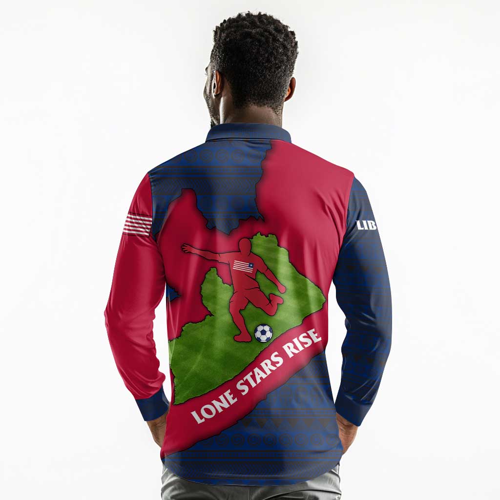 Liberia Lone Stars Rise Football Long Sleeve Polo Shirt Map Graphic and National Flag - African Pride