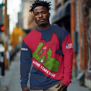 Liberia Lone Stars Rise Football Long Sleeve Shirt Map Graphic and National Flag - African Pride