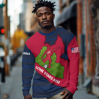 Liberia Lone Stars Rise Football Long Sleeve Shirt Map Graphic and National Flag - African Pride