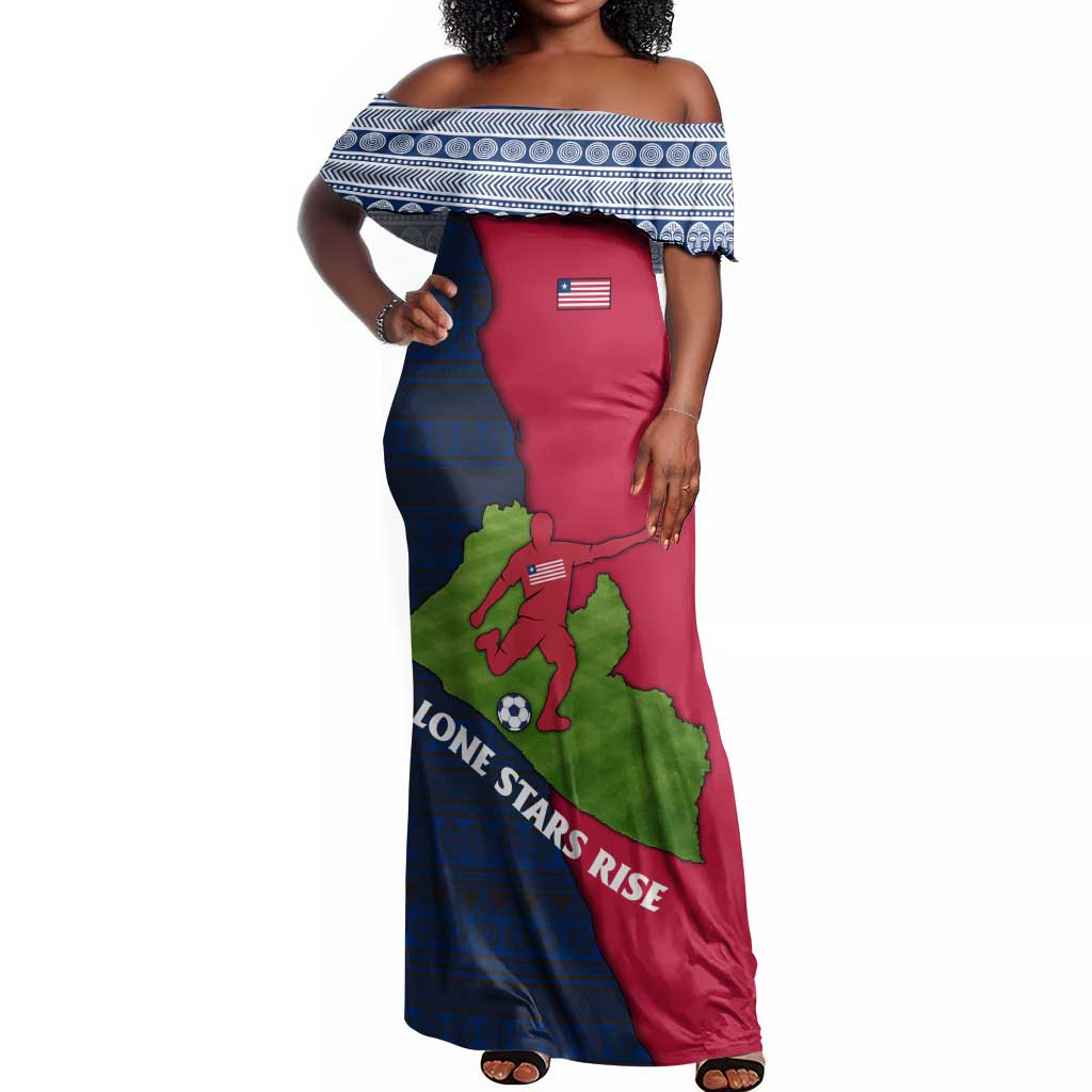 Liberia Lone Stars Rise Football Off Shoulder Maxi Dress Map Graphic and National Flag - African Pride