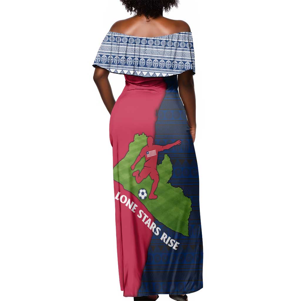 Liberia Lone Stars Rise Football Off Shoulder Maxi Dress Map Graphic and National Flag - African Pride