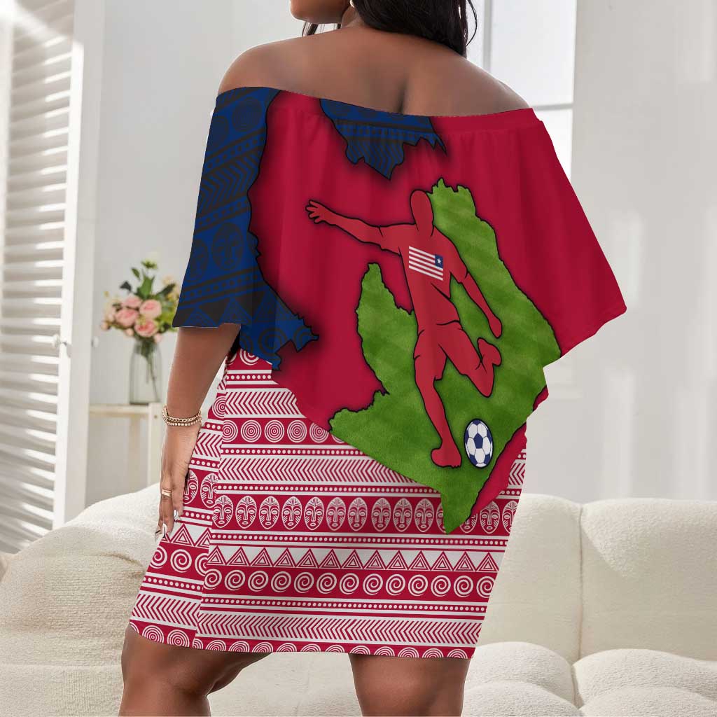 Liberia Lone Stars Rise Football Off Shoulder Short Dress Map Graphic and National Flag - African Pride