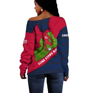 Liberia Lone Stars Rise Football Off Shoulder Sweater Map Graphic and National Flag - African Pride