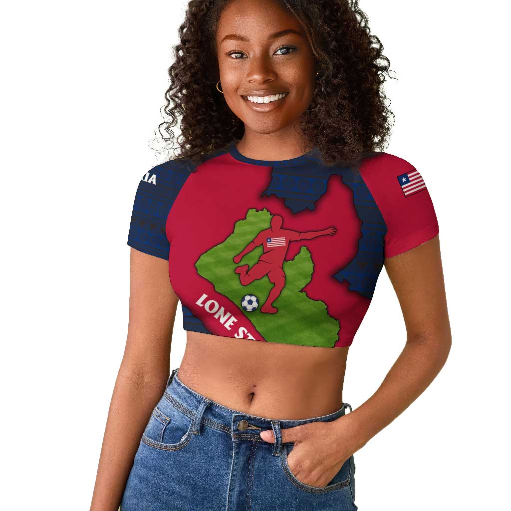 Liberia Lone Stars Rise Football Raglan Cropped T shirt Map Graphic and National Flag - African Pride
