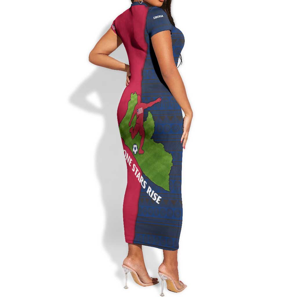 Liberia Lone Stars Rise Football Short Sleeve Bodycon Dress Map Graphic and National Flag - African Pride
