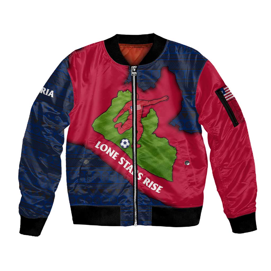 Liberia Lone Stars Rise Football Sleeve Zip Bomber Jacket Map Graphic and National Flag - African Pride