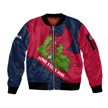 Liberia Lone Stars Rise Football Sleeve Zip Bomber Jacket Map Graphic and National Flag - African Pride