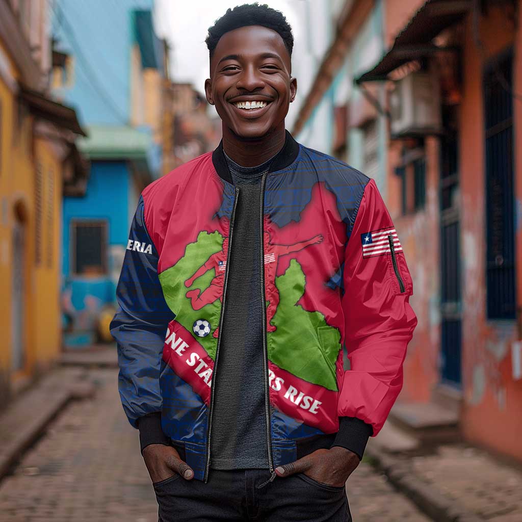 Liberia Lone Stars Rise Football Sleeve Zip Bomber Jacket Map Graphic and National Flag - African Pride