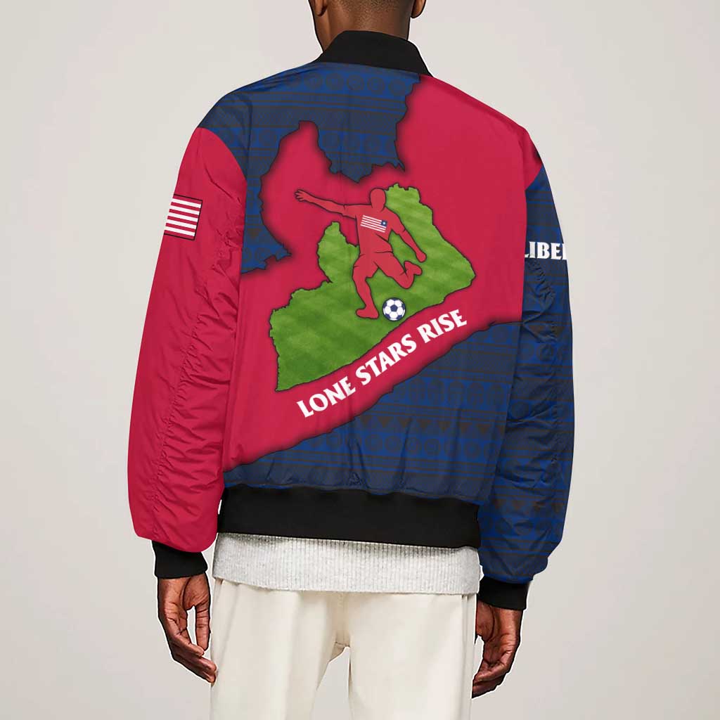Liberia Lone Stars Rise Football Sleeve Zip Bomber Jacket Map Graphic and National Flag - African Pride