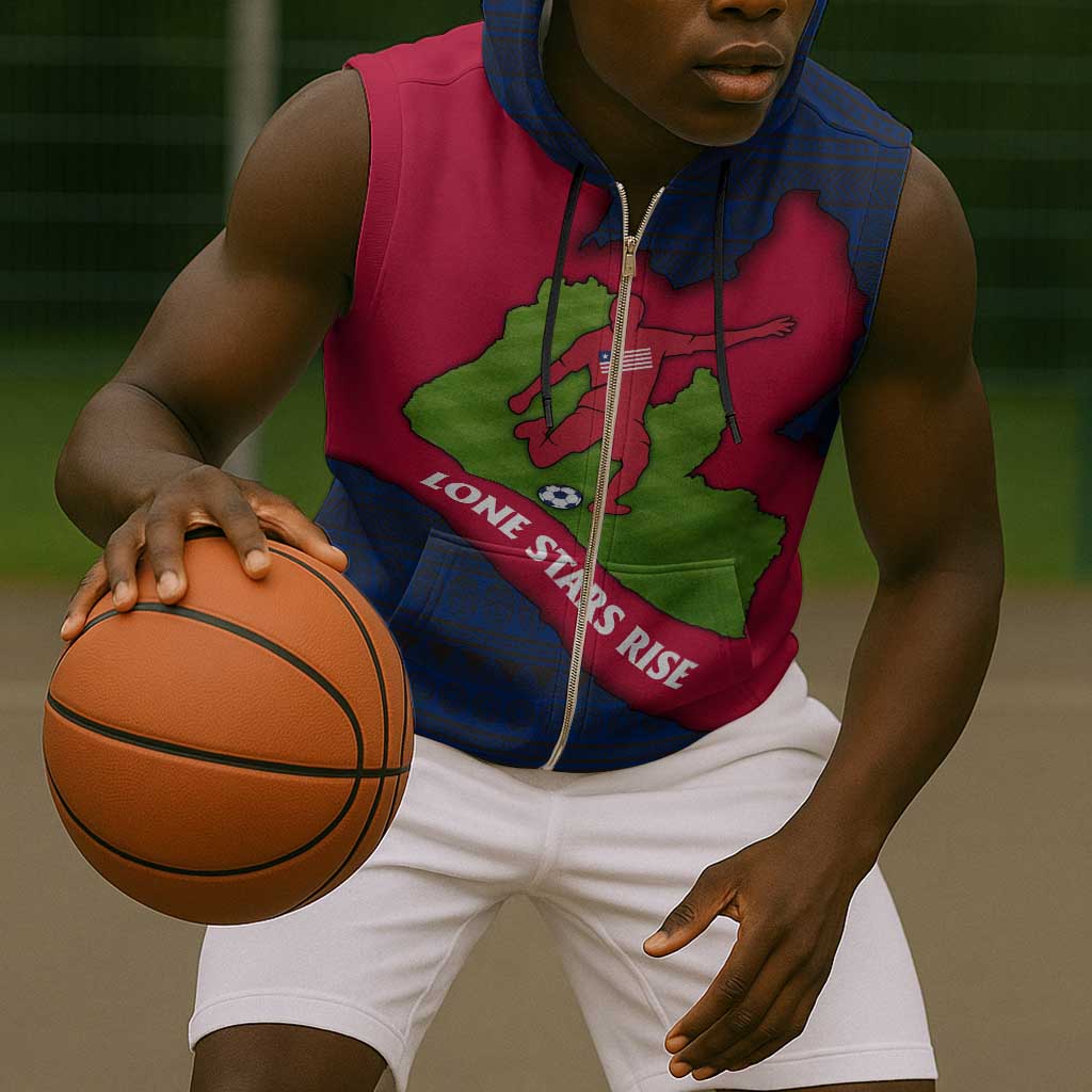 Liberia Lone Stars Rise Football Sleeveless Zip Hoodie Map Graphic and National Flag - African Pride