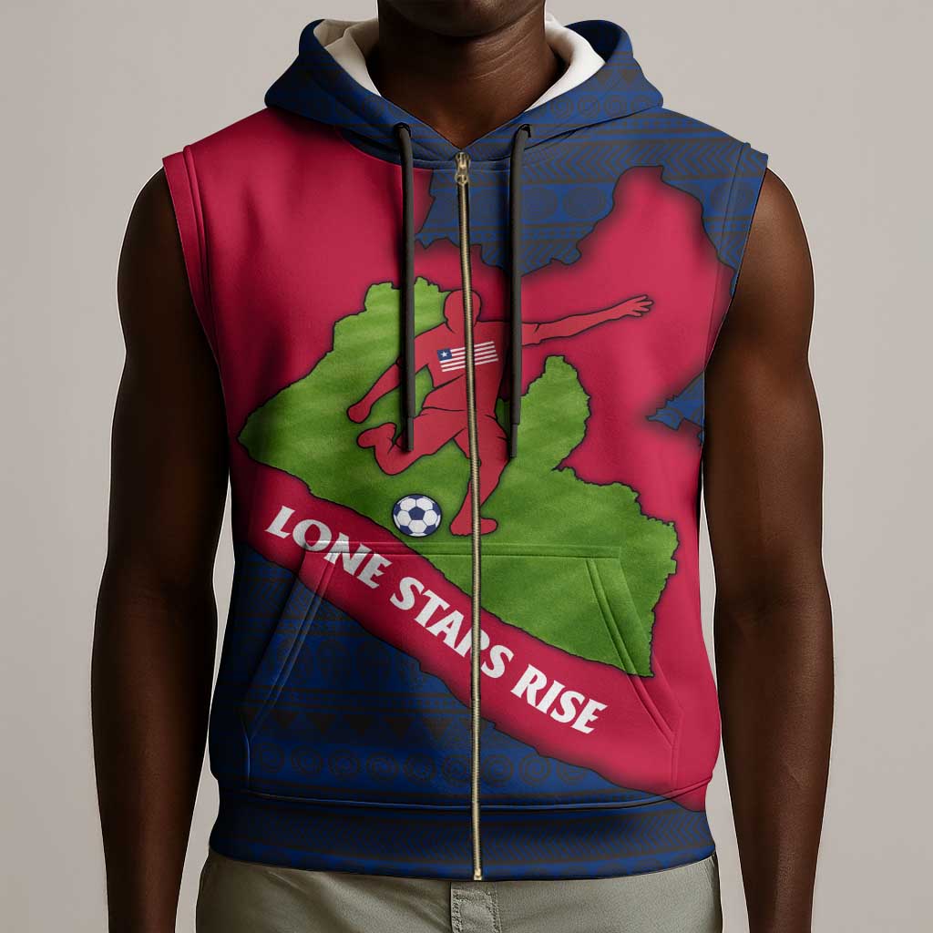 Liberia Lone Stars Rise Football Sleeveless Zip Hoodie Map Graphic and National Flag - African Pride