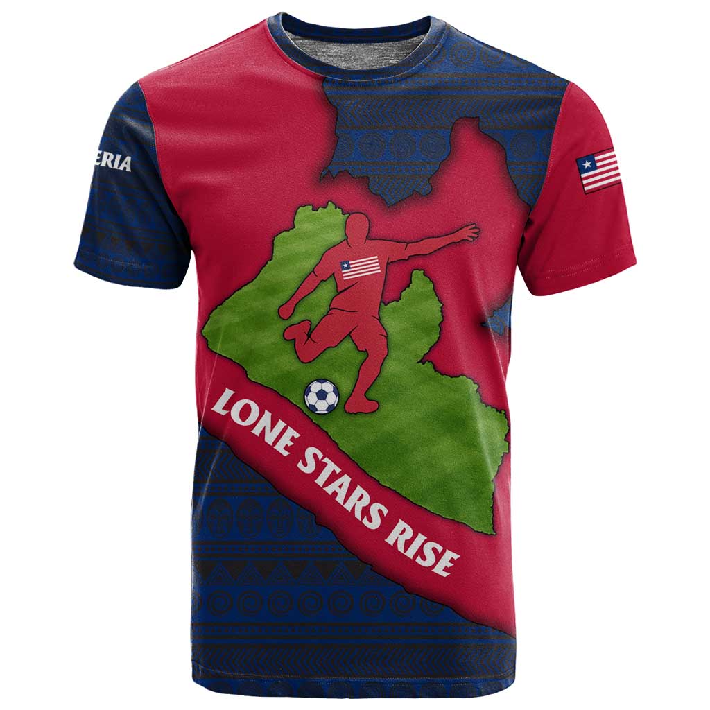 Liberia Lone Stars Rise Football T shirt Map Graphic and National Flag - African Pride