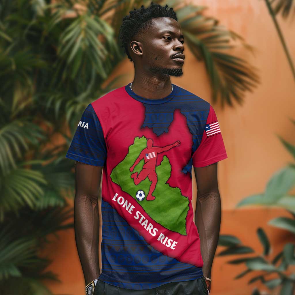 Liberia Lone Stars Rise Football T shirt Map Graphic and National Flag - African Pride