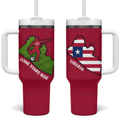 Liberia Lone Stars Rise Football Tumbler With Handle Map Graphic and National Flag - African Pride