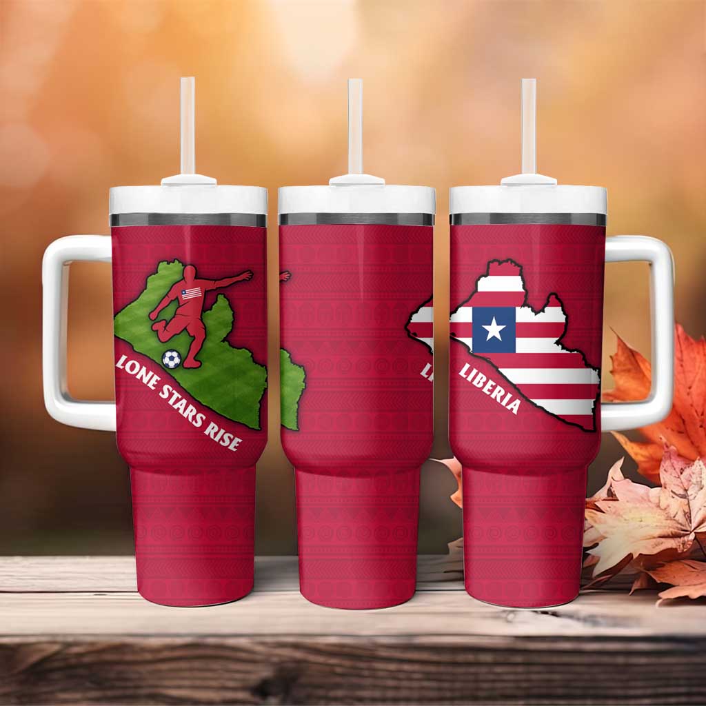 Liberia Lone Stars Rise Football Tumbler With Handle Map Graphic and National Flag - African Pride