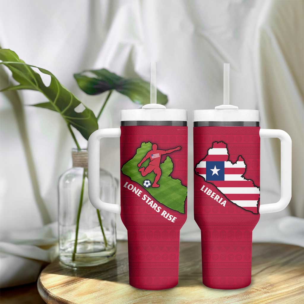 Liberia Lone Stars Rise Football Tumbler With Handle Map Graphic and National Flag - African Pride