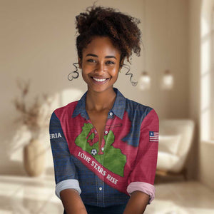Liberia Lone Stars Rise Football Women Casual Shirt Map Graphic and National Flag - African Pride