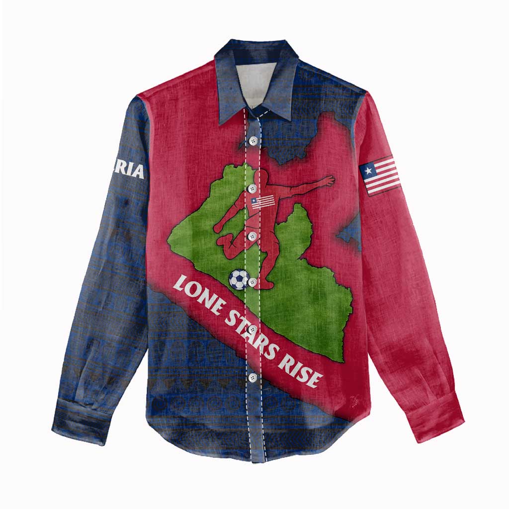 Liberia Lone Stars Rise Football Women Casual Shirt Map Graphic and National Flag - African Pride