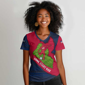 Liberia Lone Stars Rise Football Women V-Neck T-Shirt Map Graphic and National Flag - African Pride