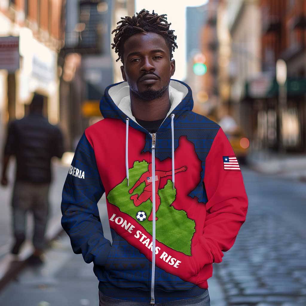 Liberia Lone Stars Rise Football Zip Hoodie Map Graphic and National Flag - African Pride