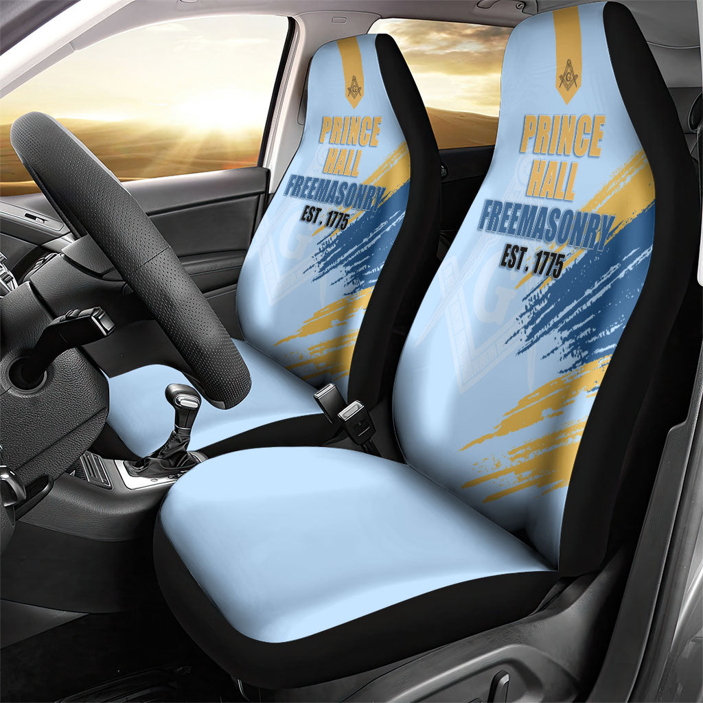 Prince Hall Freemasonry Car Seat Cover Vintage Brush Stroke Masonic Blue Gold Graphic