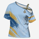 Prince Hall Freemasonry Cross Shoulder Shirt Vintage Brush Stroke Masonic Blue Gold Graphic