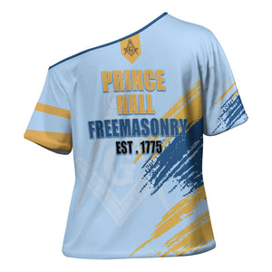 Prince Hall Freemasonry Cross Shoulder Shirt Vintage Brush Stroke Masonic Blue Gold Graphic