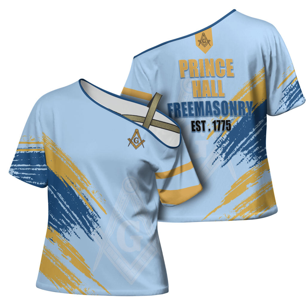 Prince Hall Freemasonry Cross Shoulder Shirt Vintage Brush Stroke Masonic Blue Gold Graphic
