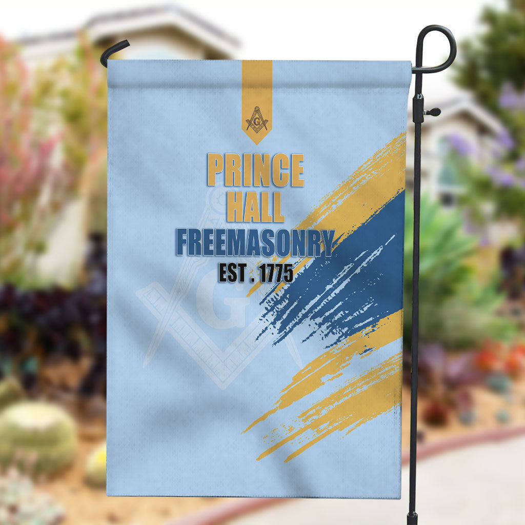 Prince Hall Freemasonry Garden Flag Vintage Brush Stroke Masonic Blue Gold Graphic