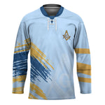 Prince Hall Freemasonry Hockey Jersey Vintage Brush Stroke Masonic Blue Gold Graphic