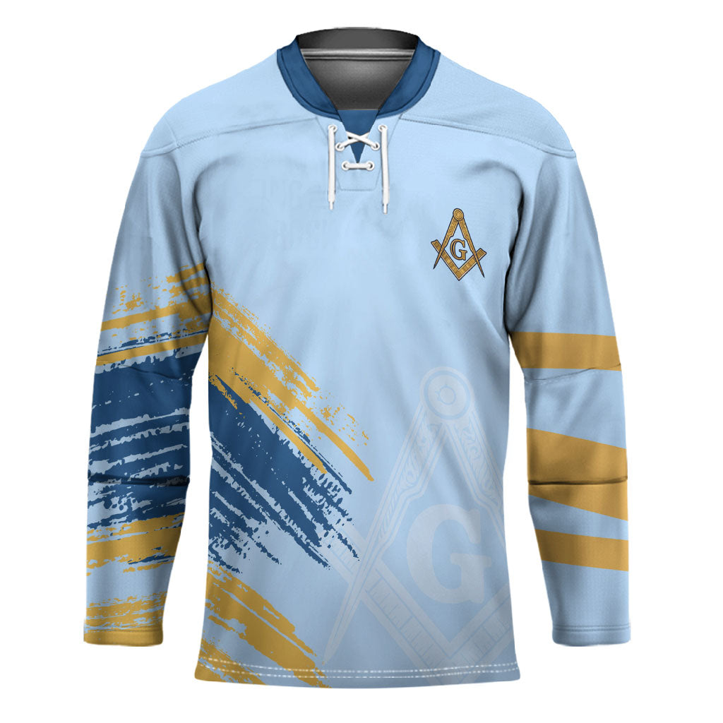 Prince Hall Freemasonry Hockey Jersey Vintage Brush Stroke Masonic Blue Gold Graphic