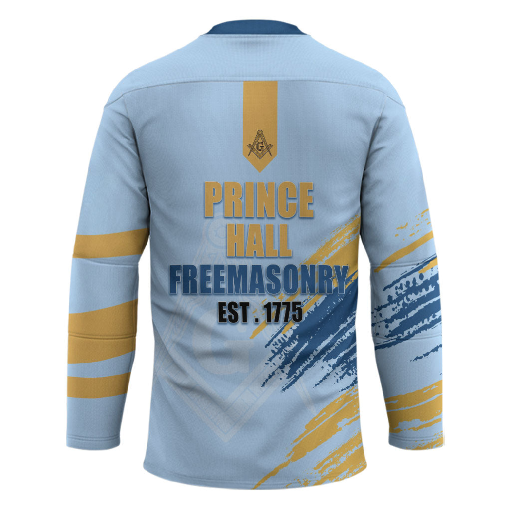 Prince Hall Freemasonry Hockey Jersey Vintage Brush Stroke Masonic Blue Gold Graphic