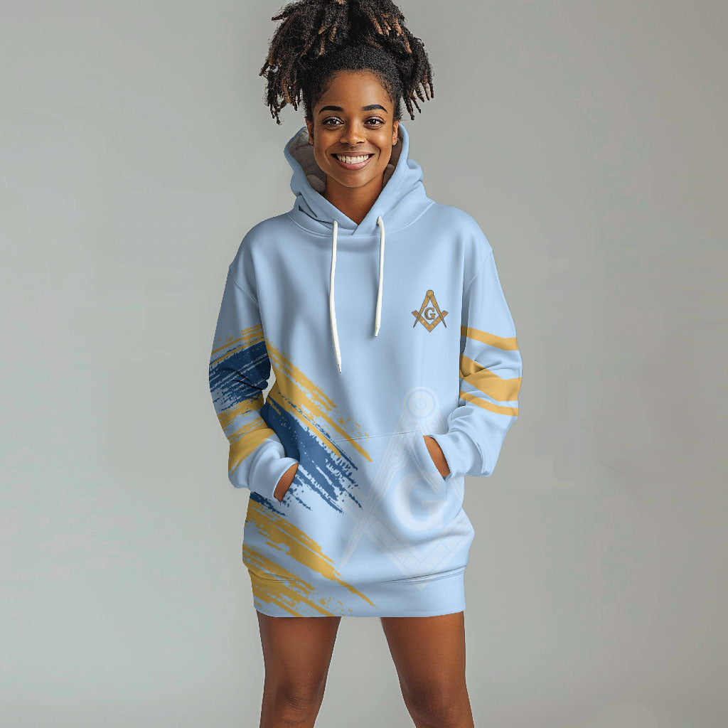 Prince Hall Freemasonry Hoodie Dress Vintage Brush Stroke Masonic Blue Gold Graphic