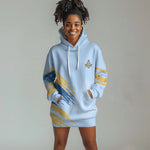 Prince Hall Freemasonry Hoodie Dress Vintage Brush Stroke Masonic Blue Gold Graphic