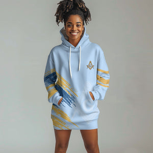 Prince Hall Freemasonry Hoodie Dress Vintage Brush Stroke Masonic Blue Gold Graphic