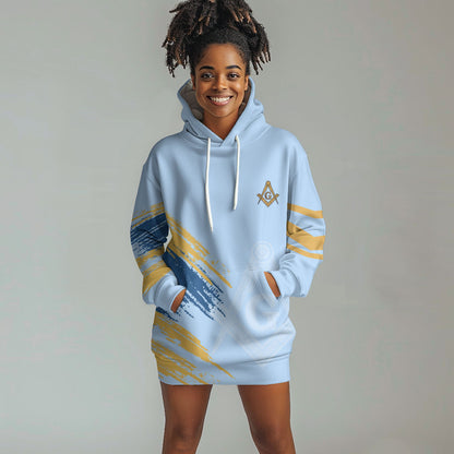 Prince Hall Freemasonry Hoodie Dress Vintage Brush Stroke Masonic Blue Gold Graphic