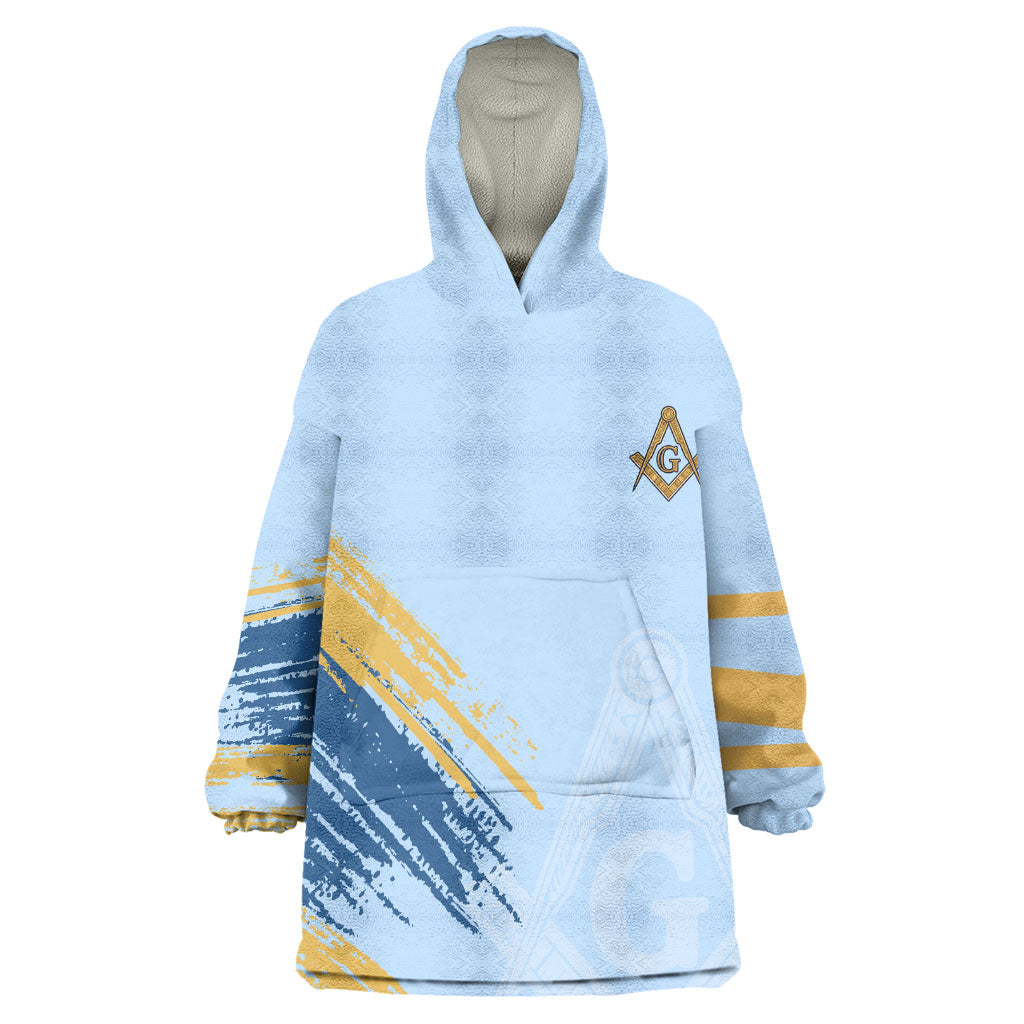 Prince Hall Freemasonry Kid Wearable Blanket Hoodie Vintage Brush Stroke Masonic Blue Gold Graphic