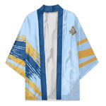 Prince Hall Freemasonry Kimono Vintage Brush Stroke Masonic Blue Gold Graphic