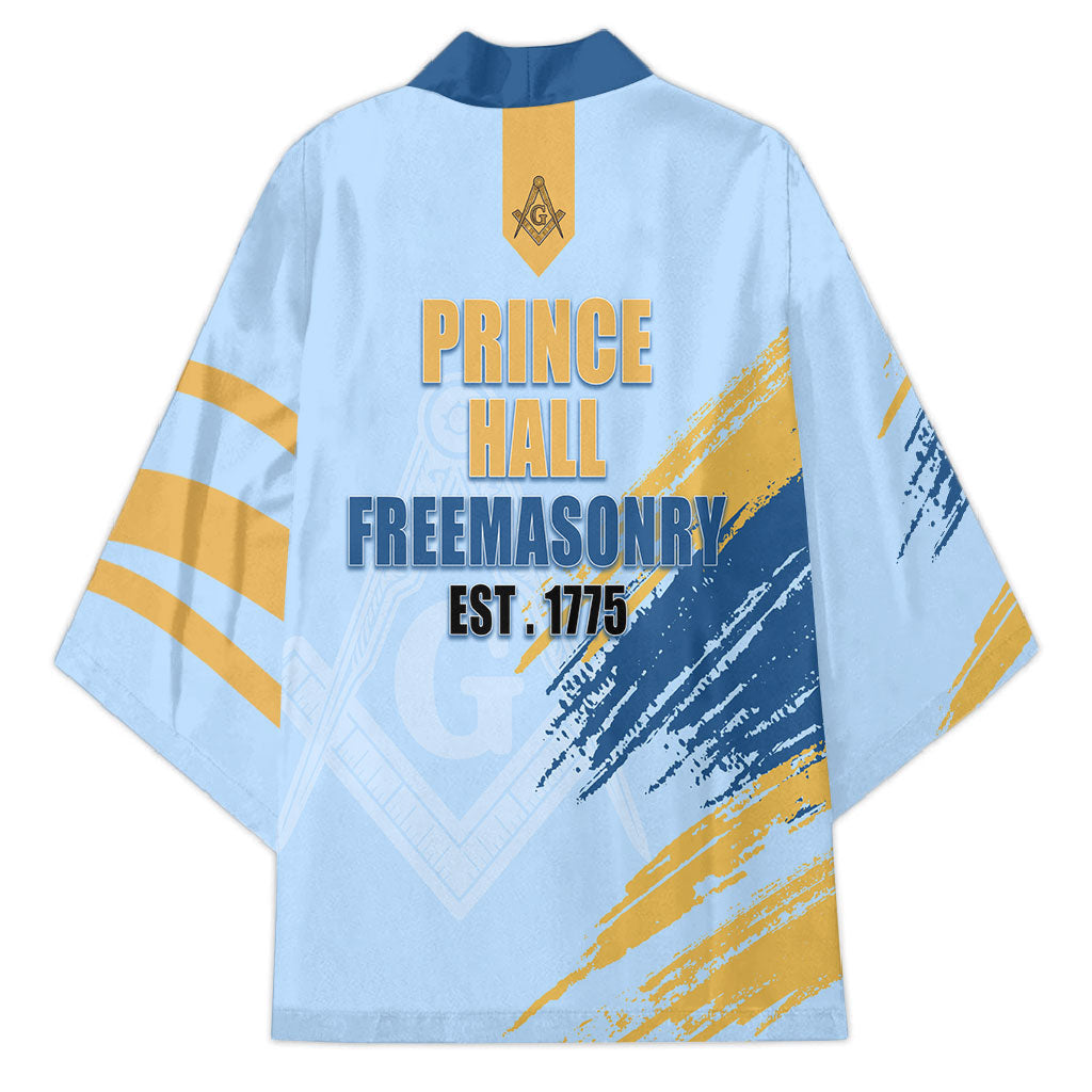 Prince Hall Freemasonry Kimono Vintage Brush Stroke Masonic Blue Gold Graphic