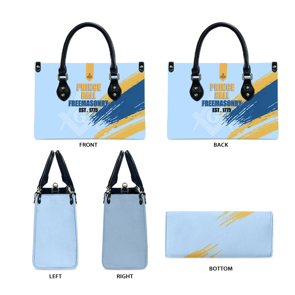 Prince Hall Freemasonry Leather Bag Vintage Brush Stroke Masonic Blue Gold Graphic