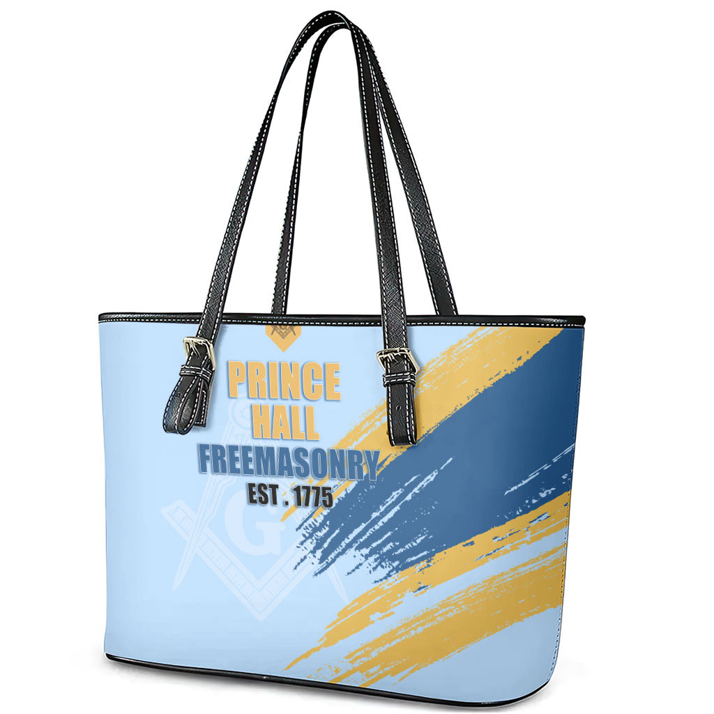 Prince Hall Freemasonry Leather Tote Bag Vintage Brush Stroke Masonic Blue Gold Graphic