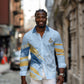 Prince Hall Freemasonry Long Sleeve Button Shirt Vintage Brush Stroke Masonic Blue Gold Graphic
