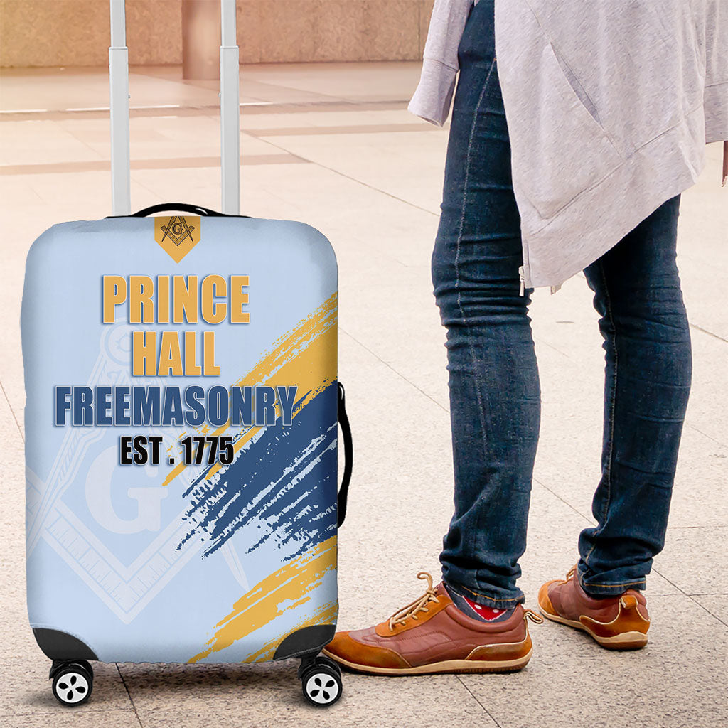 Prince Hall Freemasonry Luggage Cover Vintage Brush Stroke Masonic Blue Gold Graphic