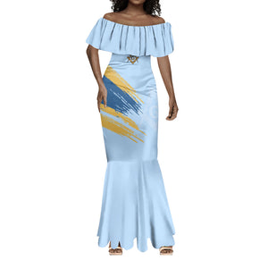 Prince Hall Freemasonry Mermaid Dress Vintage Brush Stroke Masonic Blue Gold Graphic
