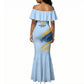 Prince Hall Freemasonry Mermaid Dress Vintage Brush Stroke Masonic Blue Gold Graphic