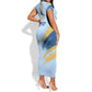 Prince Hall Freemasonry Short Sleeve Bodycon Dress Vintage Brush Stroke Masonic Blue Gold Graphic