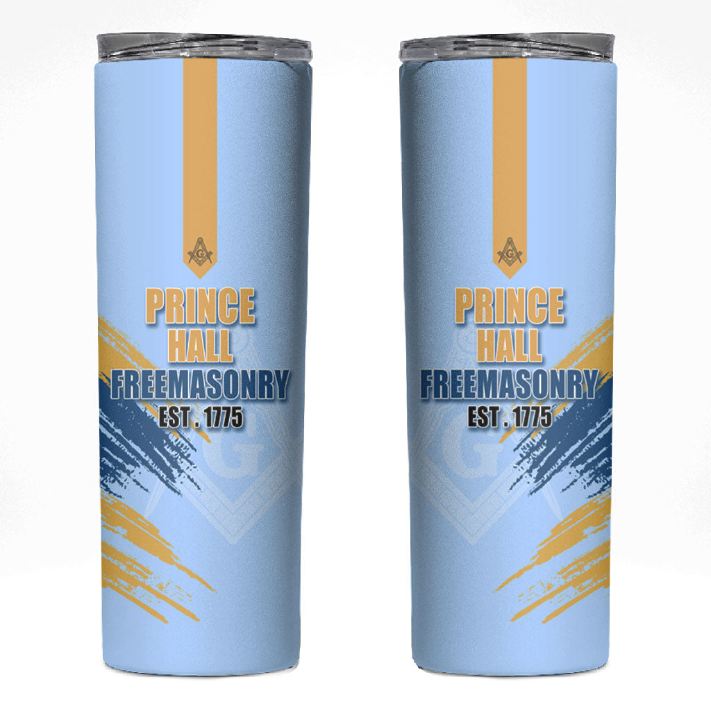 Prince Hall Freemasonry Skinny Tumbler Vintage Brush Stroke Masonic Blue Gold Graphic