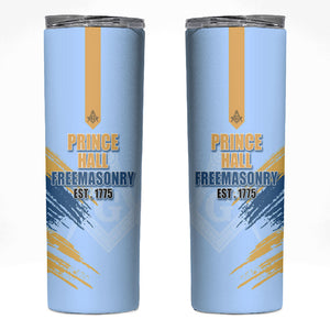Prince Hall Freemasonry Skinny Tumbler Vintage Brush Stroke Masonic Blue Gold Graphic