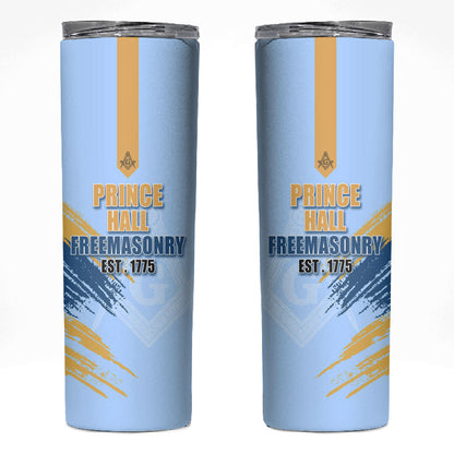 Prince Hall Freemasonry Skinny Tumbler Vintage Brush Stroke Masonic Blue Gold Graphic