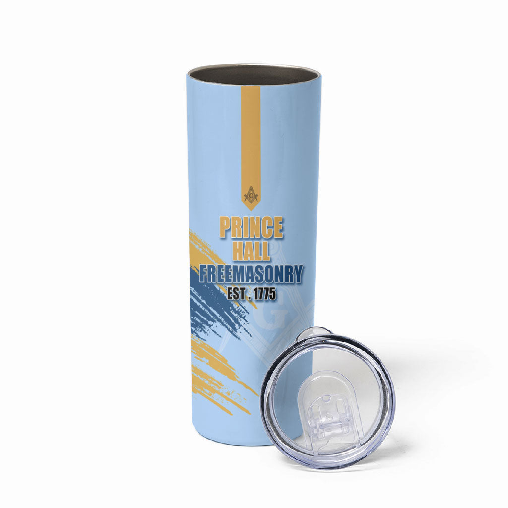 Prince Hall Freemasonry Skinny Tumbler Vintage Brush Stroke Masonic Blue Gold Graphic